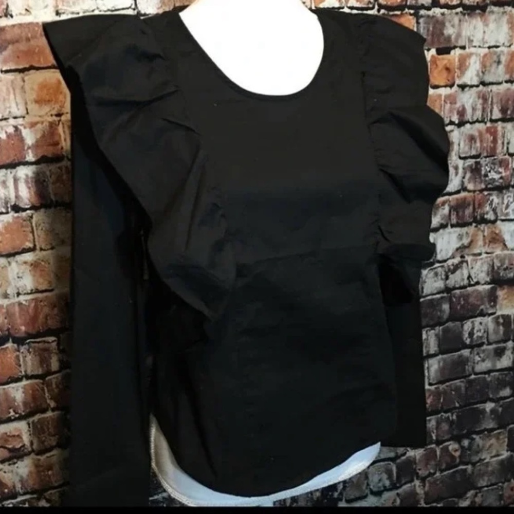 Anthropologie DREW Ruffled Front Long Sleeve Blouse